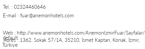 Anemon Fuar Otel telefon numaralar, faks, e-mail, posta adresi ve iletiim bilgileri